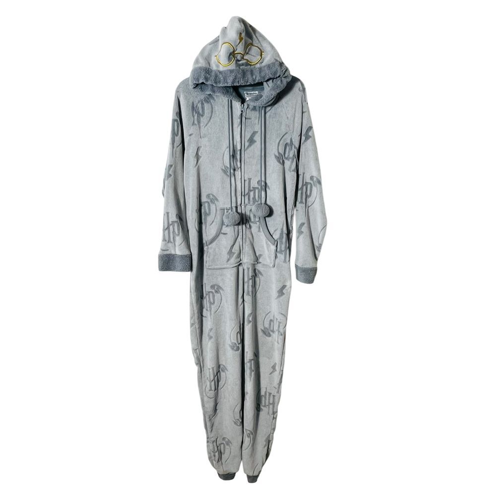 Wizarding World Women's Harry Potter One-Piece Hooded Pajama,‎ Gray Plush Size M